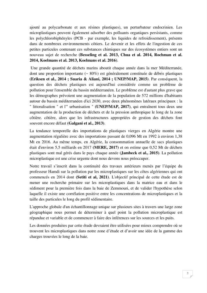 Evaluation des microplastiques dans les sédiments et les eaux de surface de la baie de Zemmouri