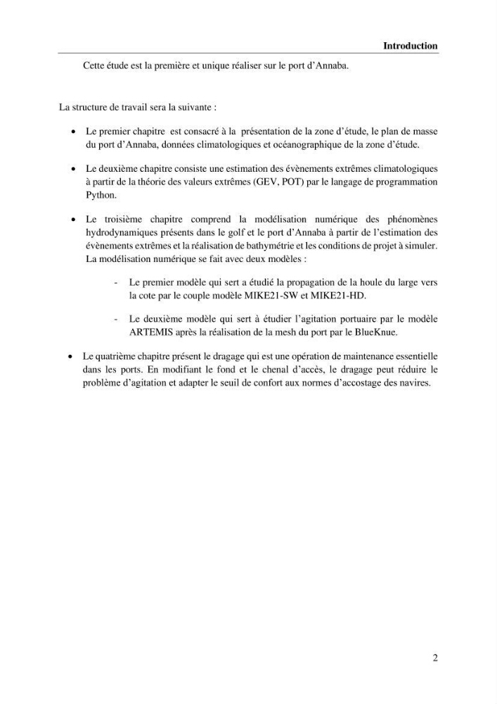Caractérisation de l’agitation et l’ensablement des ports et proposition de solutions de protection cas du port d’Annaba