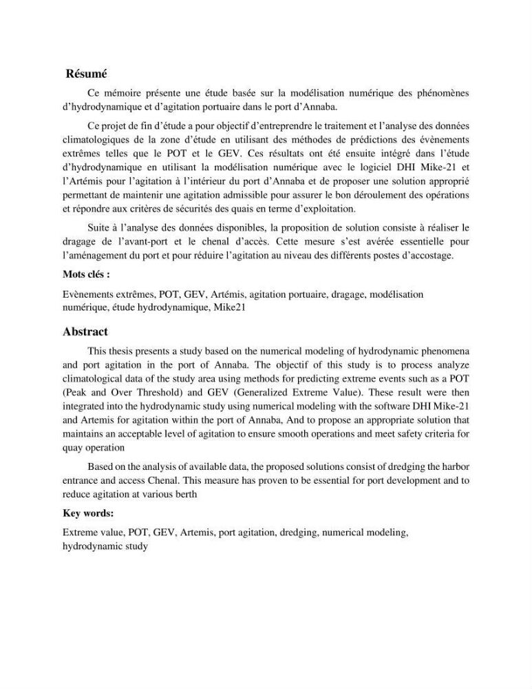 Caractérisation de l’agitation et l’ensablement des ports et proposition de solutions de protection cas du port d’Annaba