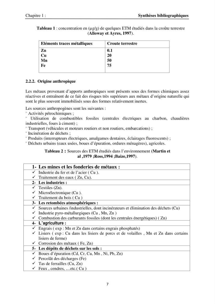 Eléments traces métalliques dans le sédiment marin de la Baie de Zemmouri
