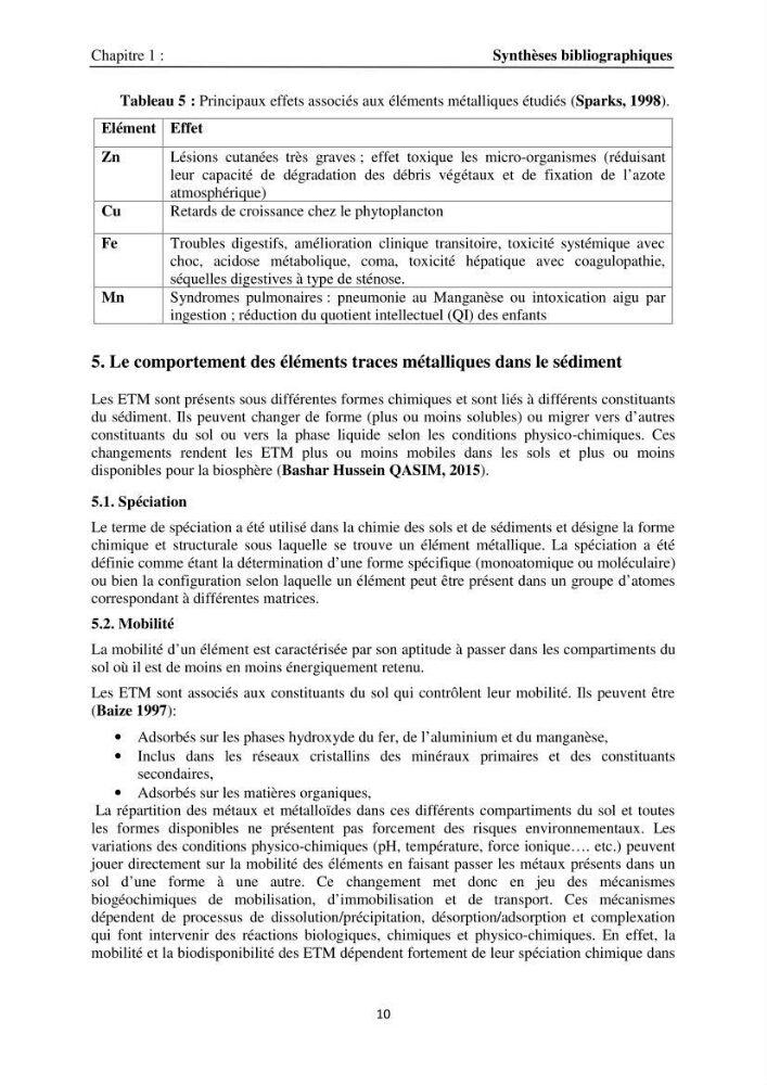 Eléments traces métalliques dans le sédiment marin de la Baie de Zemmouri