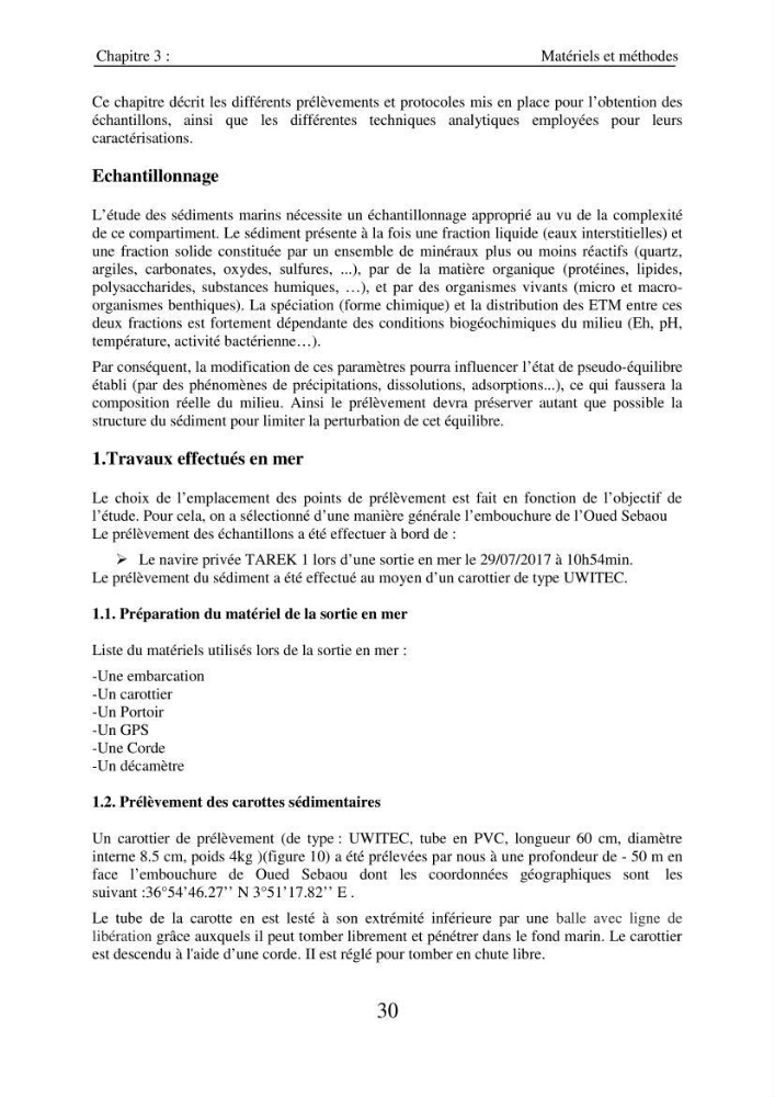 Eléments traces métalliques dans le sédiment marin de la Baie de Zemmouri