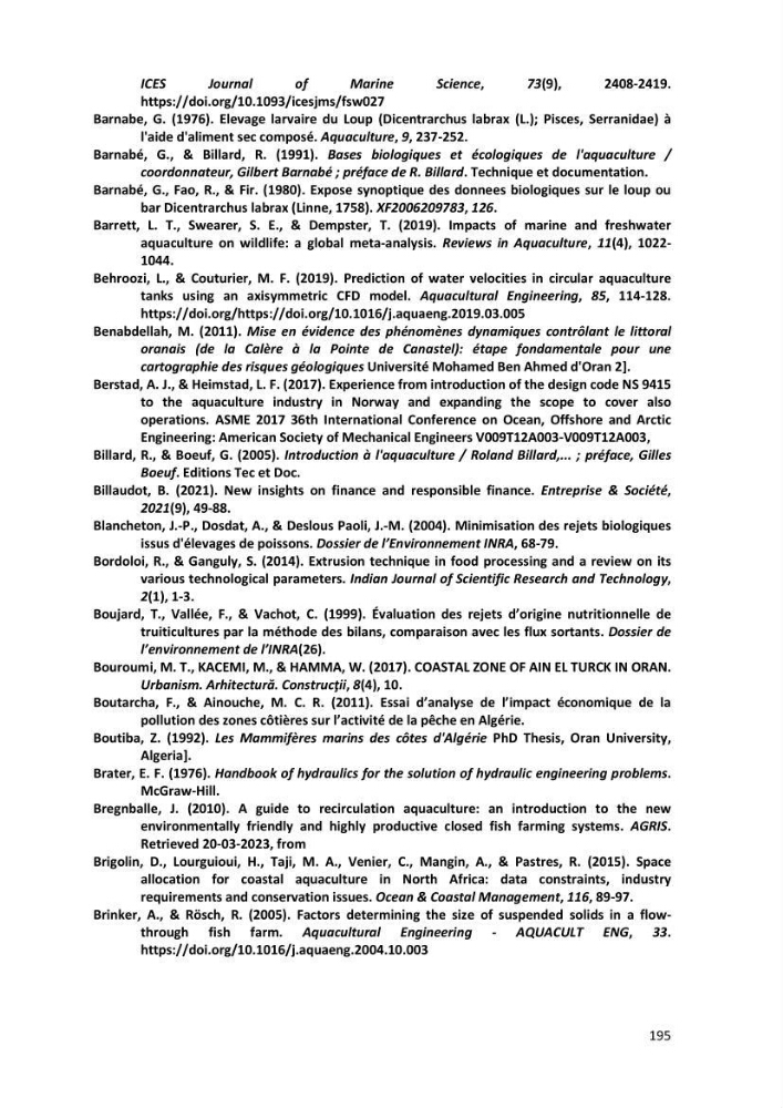 Modélisation des phénomènes de transport en ingénierie aquacole