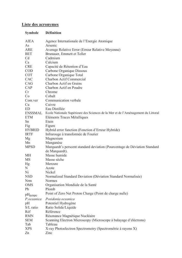 Etude de la valorisation d\'une biomasse marine, posidonia oceanica, en tant que biosorbant des ions métalliques Pb ²+, Cu ²+, Ni ²+, Zn ²+ et Cd ²+