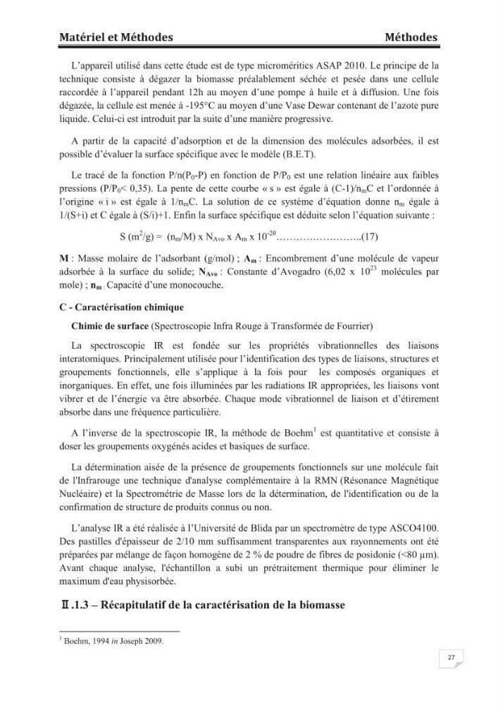 Etude de la valorisation d\'une biomasse marine, posidonia oceanica, en tant que biosorbant des ions métalliques Pb ²+, Cu ²+, Ni ²+, Zn ²+ et Cd ²+