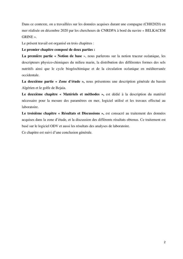 Les conditions physico chimiques au large des côtes algériennes: contribution à l’étude des structures hydrodynamiques