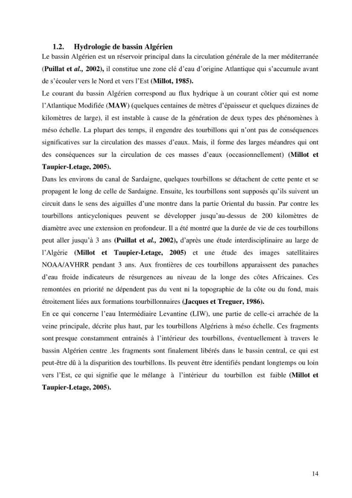 Les conditions physico chimiques au large des côtes algériennes: contribution à l’étude des structures hydrodynamiques