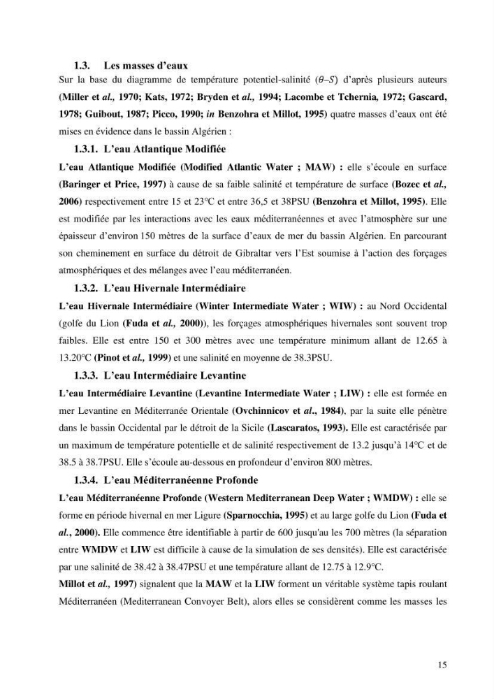 Les conditions physico chimiques au large des côtes algériennes: contribution à l’étude des structures hydrodynamiques