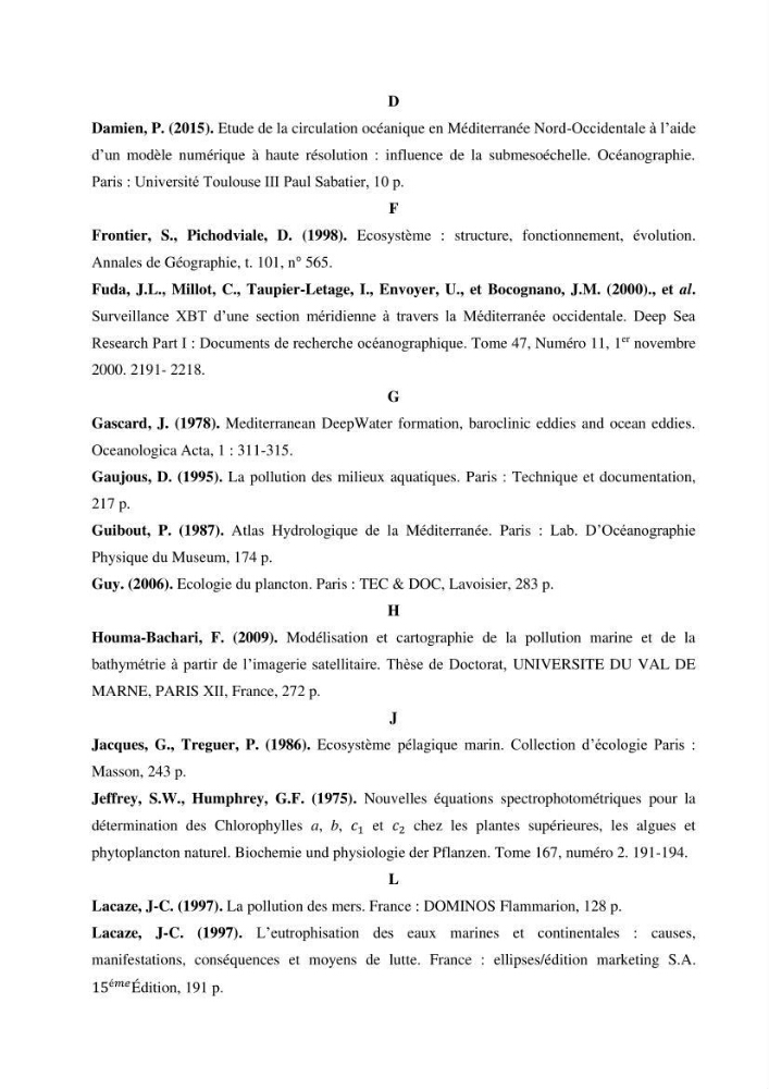 Les conditions physico chimiques au large des côtes algériennes: contribution à l’étude des structures hydrodynamiques