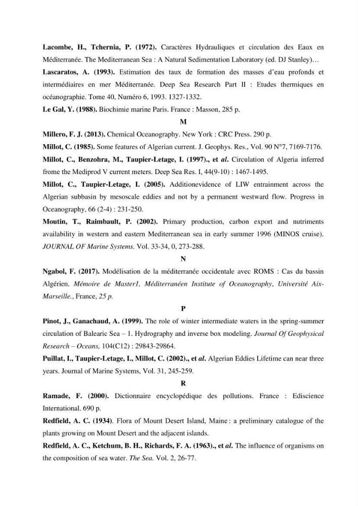 Les conditions physico chimiques au large des côtes algériennes: contribution à l’étude des structures hydrodynamiques