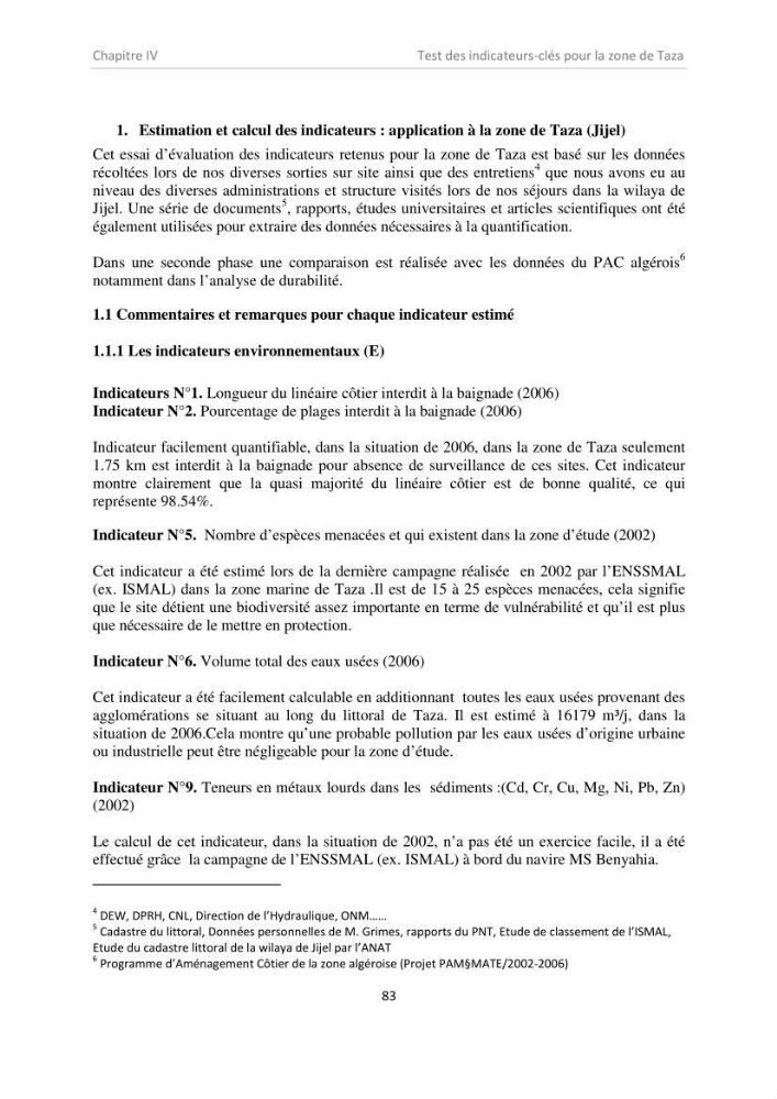 Proposition d\'indicateurs de suivi de l\'aire marine de Taza (wilaya de Jijel)