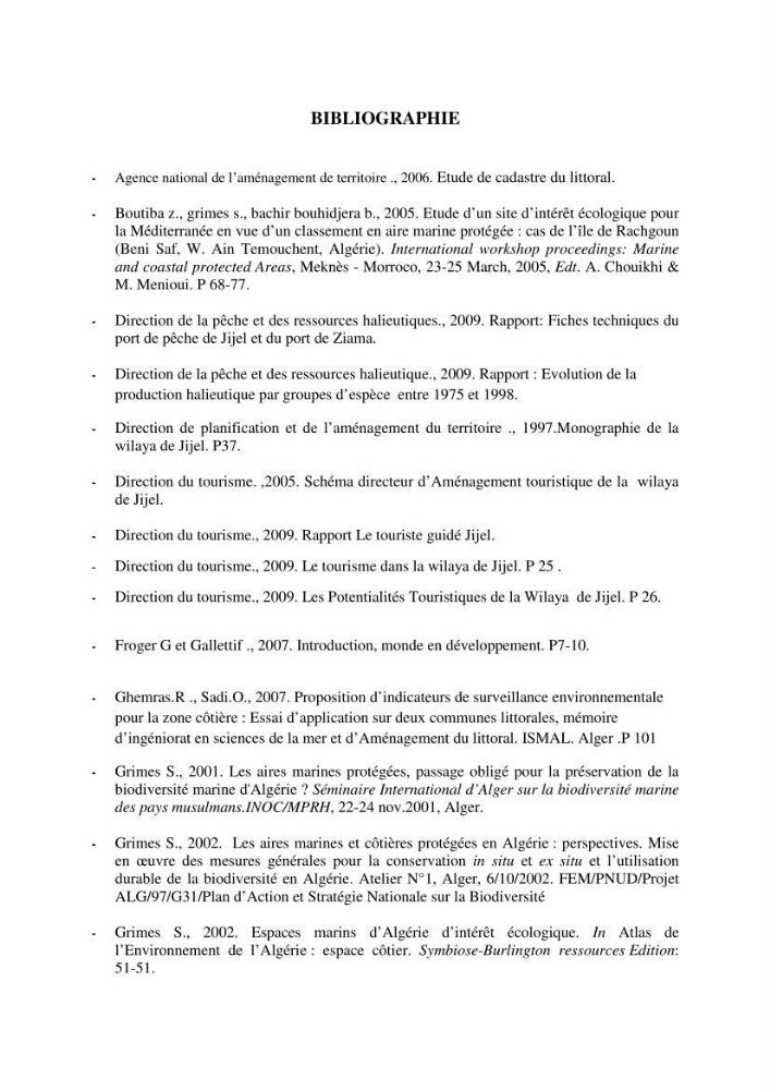Proposition d\'indicateurs de suivi de l\'aire marine de Taza (wilaya de Jijel)