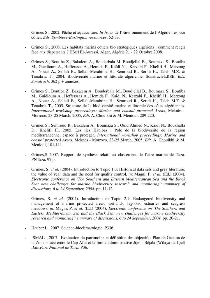 Proposition d\'indicateurs de suivi de l\'aire marine de Taza (wilaya de Jijel)