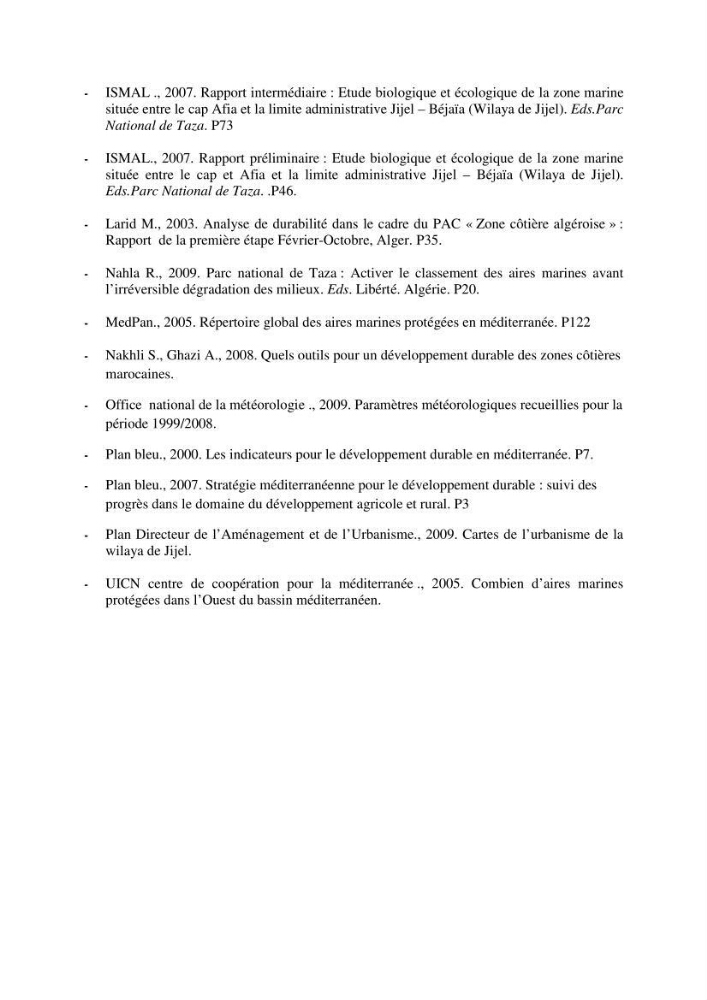 Proposition d\'indicateurs de suivi de l\'aire marine de Taza (wilaya de Jijel)