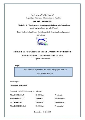 Evolution de la pêcherie des petits pélagiques dans le port de Bouharoun: Evolution de la pêcherie des petits pélagiques dans le port de Bouharoun: