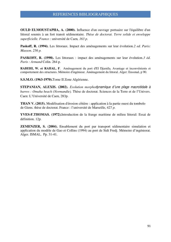 Influence des ouvrages portuaires et de protection sur l\'équilibre du littoral centre Algerien