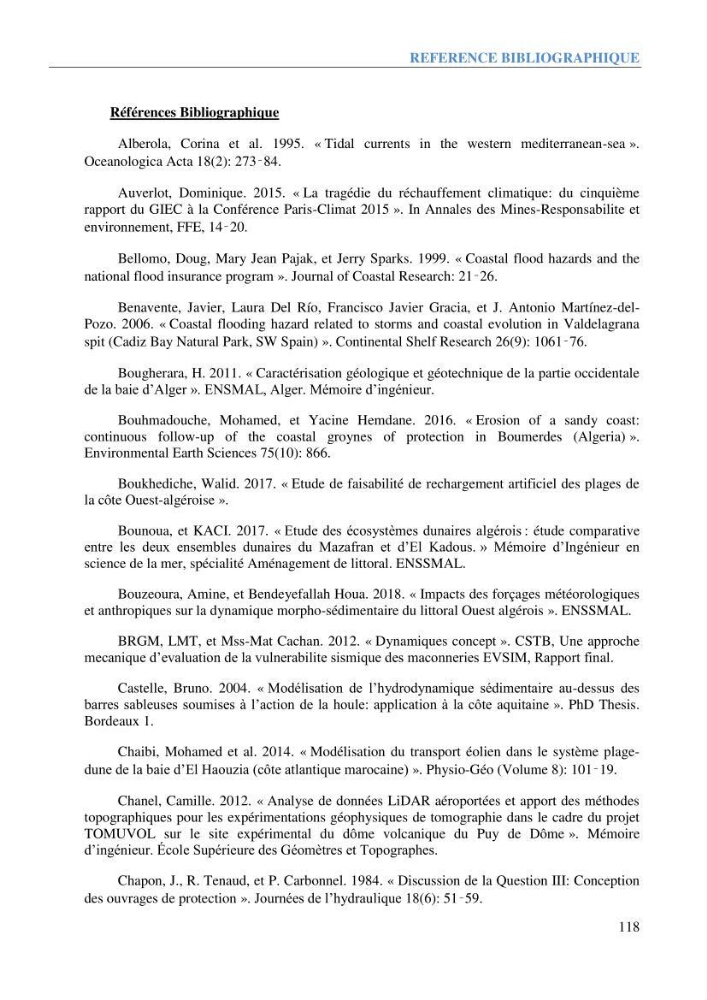 Etude et estimation des terres à risque par la submersion marine dans la région Ouest d’Alger
