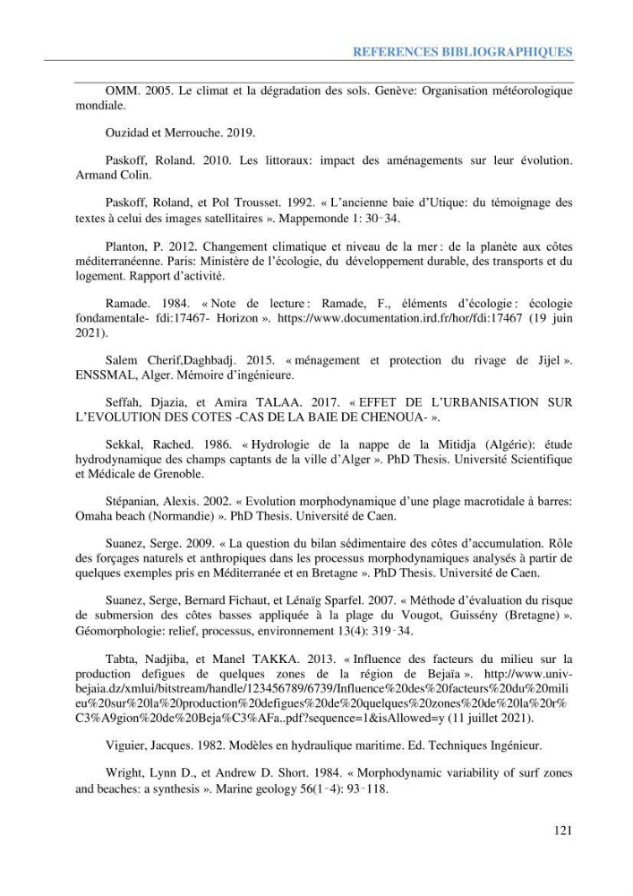 Etude et estimation des terres à risque par la submersion marine dans la région Ouest d’Alger