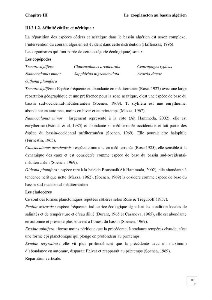 Impact des conditions du milieu sur la distribution des populations zooplanctoniques (bassin Algérien et mer Méditerranée
