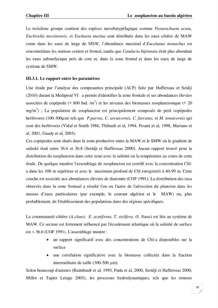 Impact des conditions du milieu sur la distribution des populations zooplanctoniques (bassin Algérien et mer Méditerranée