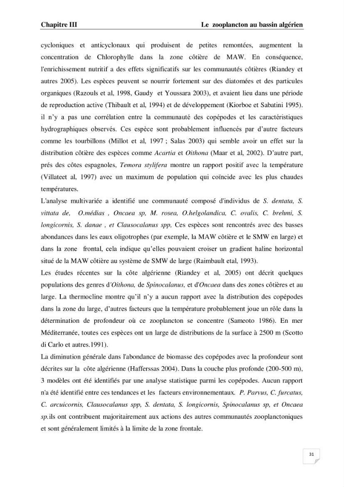 Impact des conditions du milieu sur la distribution des populations zooplanctoniques (bassin Algérien et mer Méditerranée