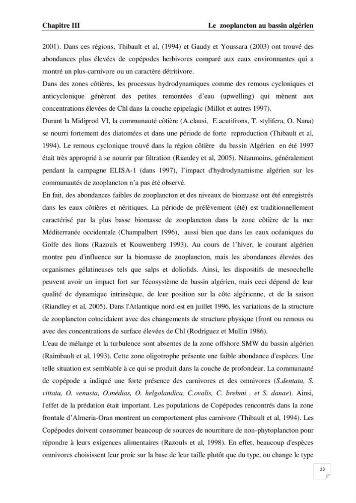 Impact des conditions du milieu sur la distribution des populations zooplanctoniques (bassin Algérien et mer Méditerranée