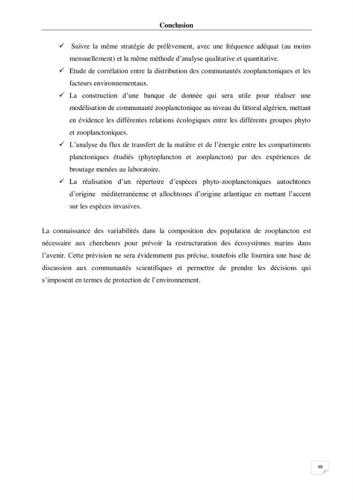 Impact des conditions du milieu sur la distribution des populations zooplanctoniques (bassin Algérien et mer Méditerranée