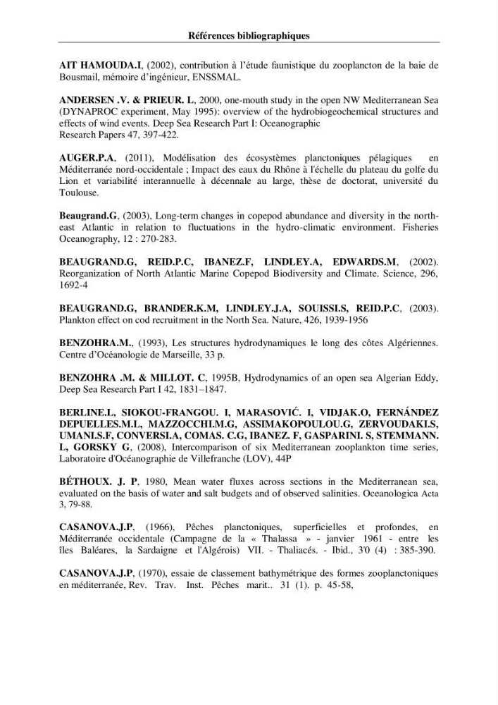 Impact des conditions du milieu sur la distribution des populations zooplanctoniques (bassin Algérien et mer Méditerranée