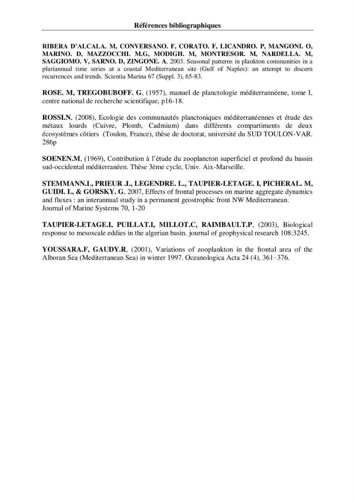 Impact des conditions du milieu sur la distribution des populations zooplanctoniques (bassin Algérien et mer Méditerranée
