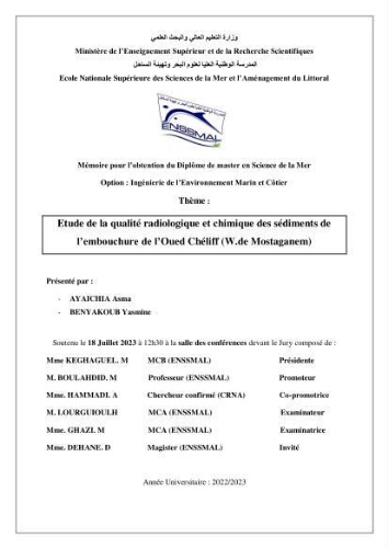 Etude de la qualité radiologique et chimique des sédiments de l’embouchure de l’Oued Chéliff (W.de Mostaganem) Etude de la qualité radiologique et chimique des sédiments de l’embouchure de l’Oued Chéliff (W.de Mostaganem)