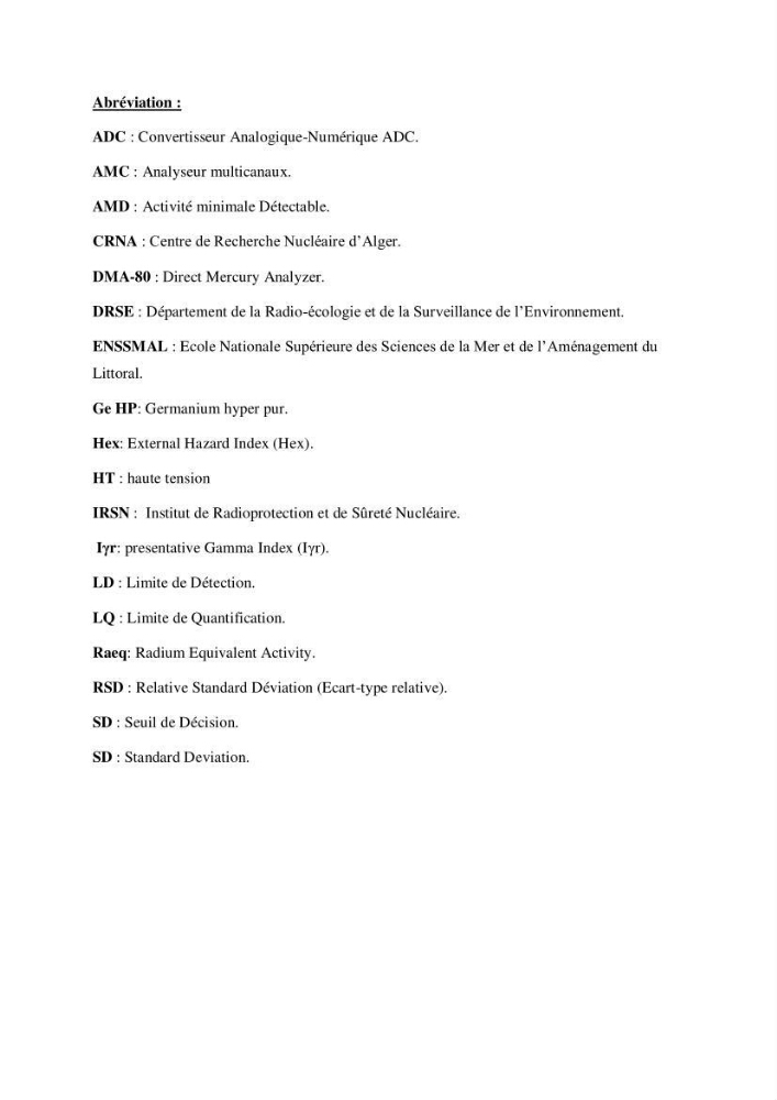 Etude de la qualité radiologique et chimique des sédiments de l’embouchure de l’Oued Chéliff (W.de Mostaganem)