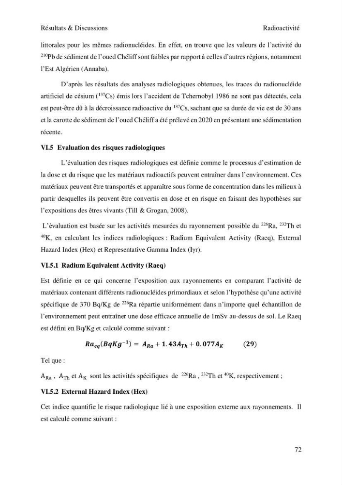 Etude de la qualité radiologique et chimique des sédiments de l’embouchure de l’Oued Chéliff (W.de Mostaganem)