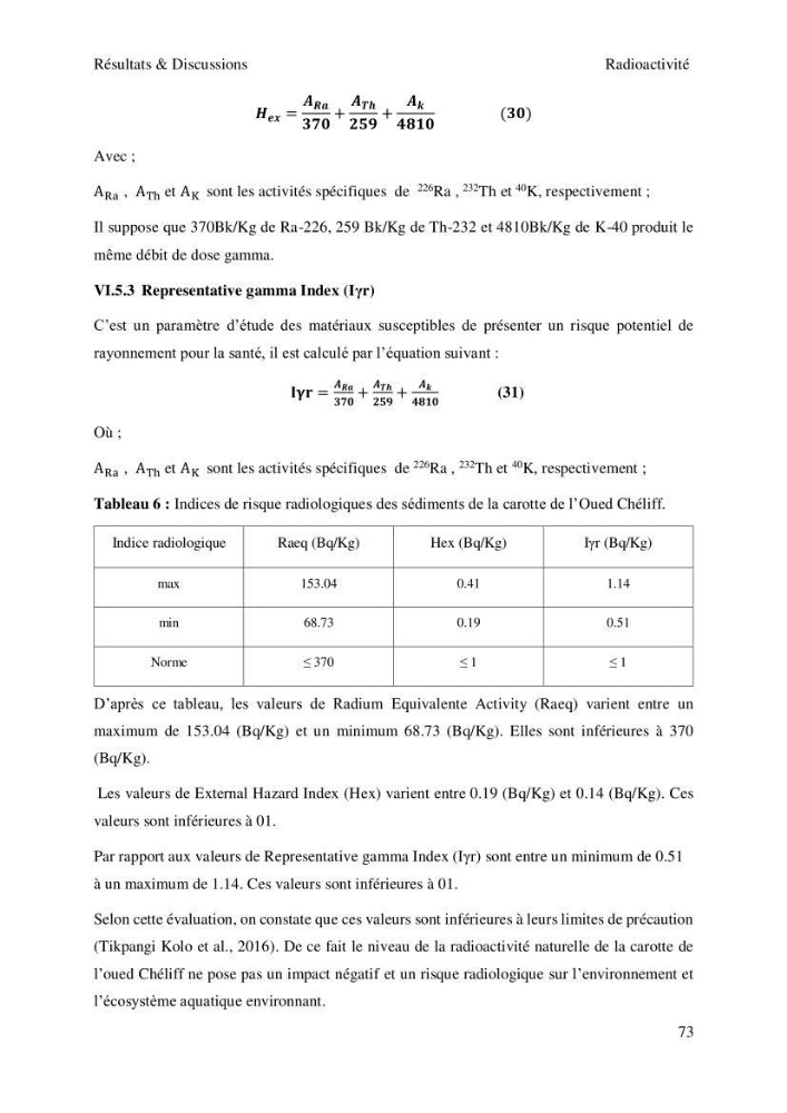 Etude de la qualité radiologique et chimique des sédiments de l’embouchure de l’Oued Chéliff (W.de Mostaganem)