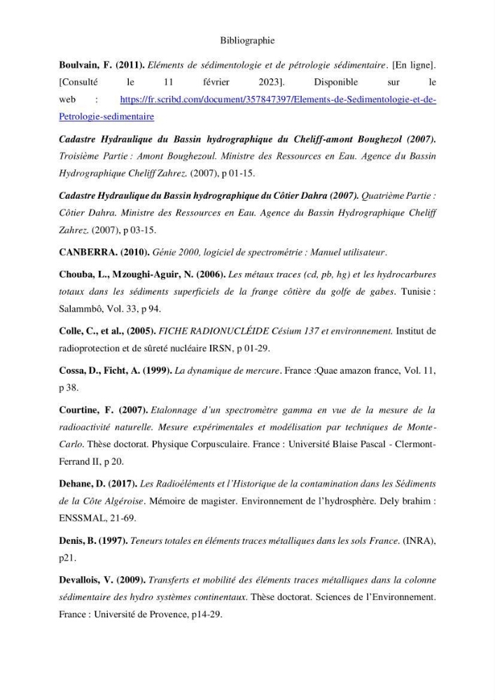 Etude de la qualité radiologique et chimique des sédiments de l’embouchure de l’Oued Chéliff (W.de Mostaganem)