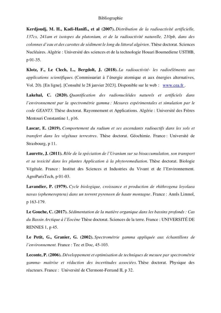 Etude de la qualité radiologique et chimique des sédiments de l’embouchure de l’Oued Chéliff (W.de Mostaganem)