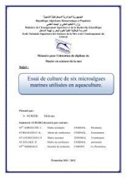 Essai de culture de six microalgues marines utilisées en aquaculture: