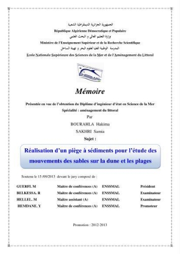 Réalisation d'un piège à sédiments pour l'étude des mouvements des sables sur le dune et les plages Réalisation d'un piège à sédiments pour l'étude des mouvements des sables sur le dune et les plages