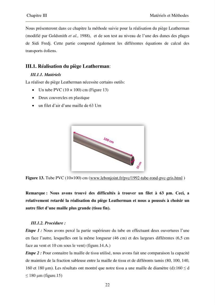 Réalisation d\'un piège à sédiments pour l\'étude des mouvements des sables sur le dune et les plages