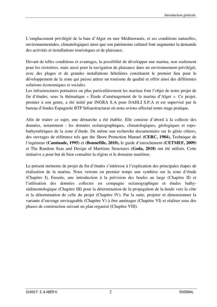 Etude d\'aménagement d\'une Marina au niveau de la ville d\'Alger (exemple de la Marina baie d\'Alger):