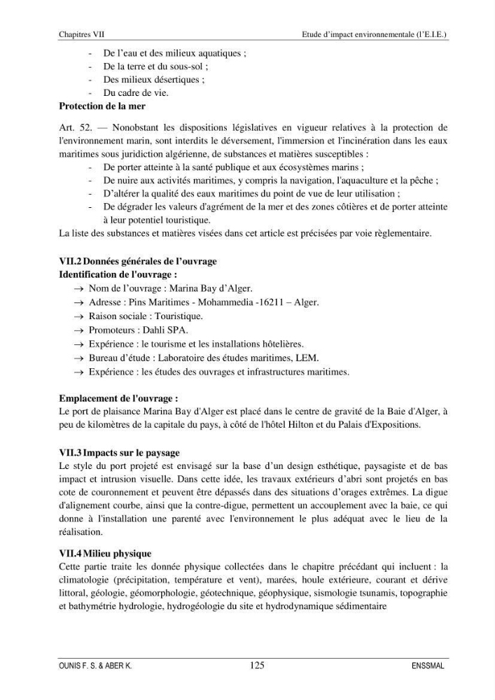 Etude d\'aménagement d\'une Marina au niveau de la ville d\'Alger (exemple de la Marina baie d\'Alger):