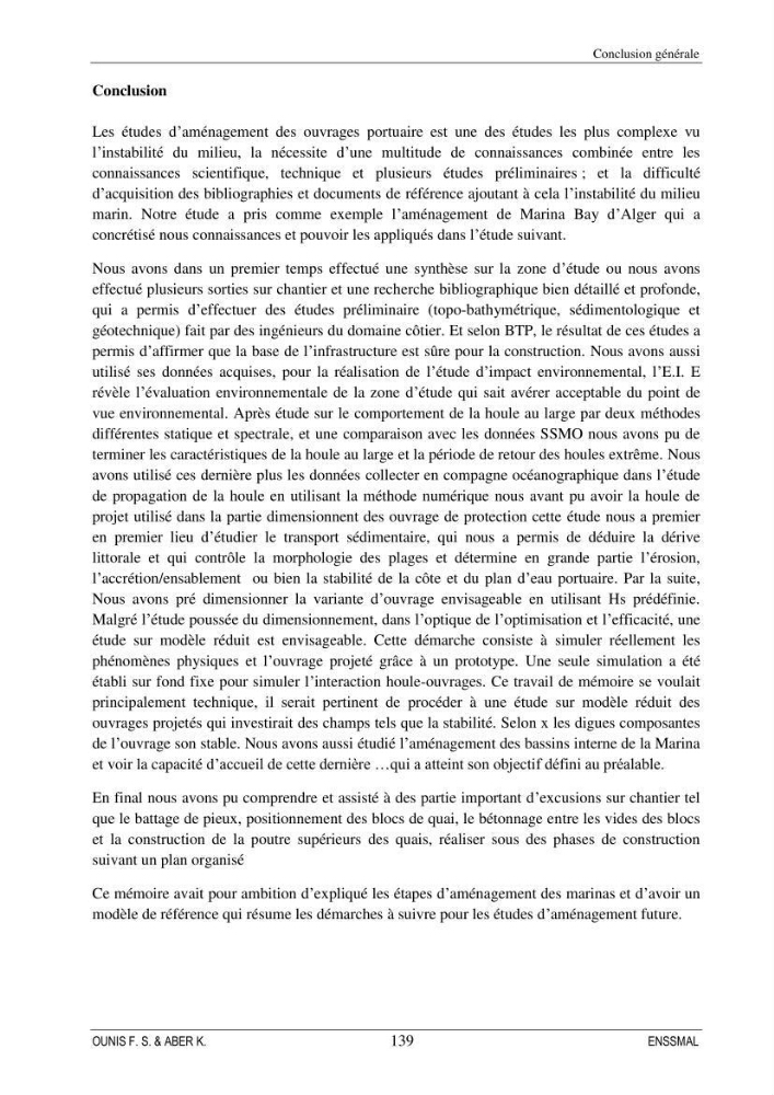 Etude d\'aménagement d\'une Marina au niveau de la ville d\'Alger (exemple de la Marina baie d\'Alger):