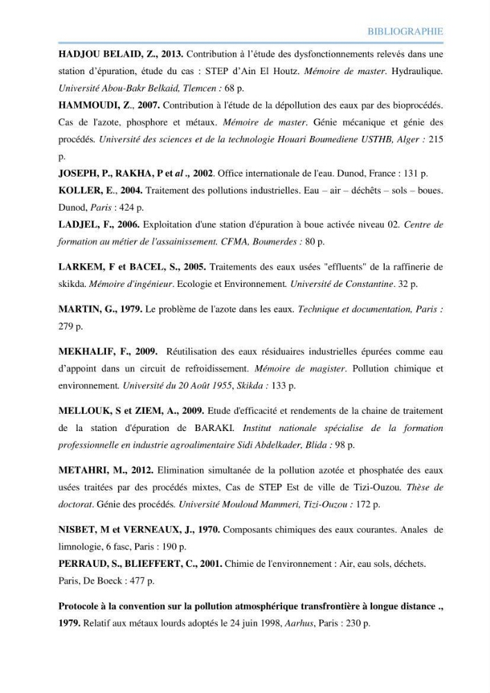 Etude des performances d\'une station d\'épuration des eaux usées