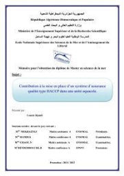 Contribution à la mise en place d'un système d'assurance qualité type HACCP dans une unite aquacole: