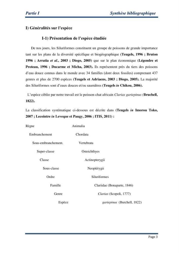 Maitrise de la reproduction artificielle et étude comparative de la croissance du poisson-chat africain Clarias gariepinus (Bruchell,1822 ) selon trois formules d\'aliments