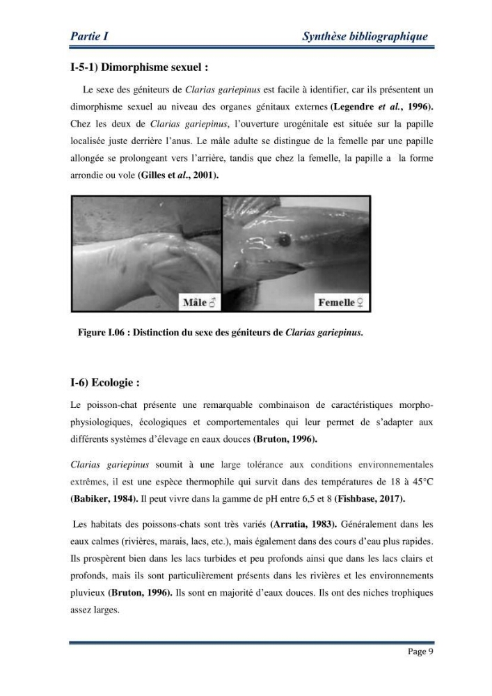 Maitrise de la reproduction artificielle et étude comparative de la croissance du poisson-chat africain Clarias gariepinus (Bruchell,1822 ) selon trois formules d\'aliments