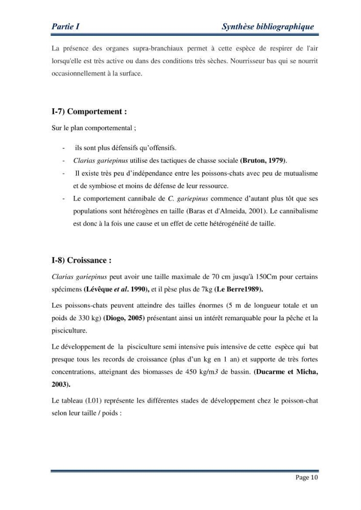 Maitrise de la reproduction artificielle et étude comparative de la croissance du poisson-chat africain Clarias gariepinus (Bruchell,1822 ) selon trois formules d\'aliments