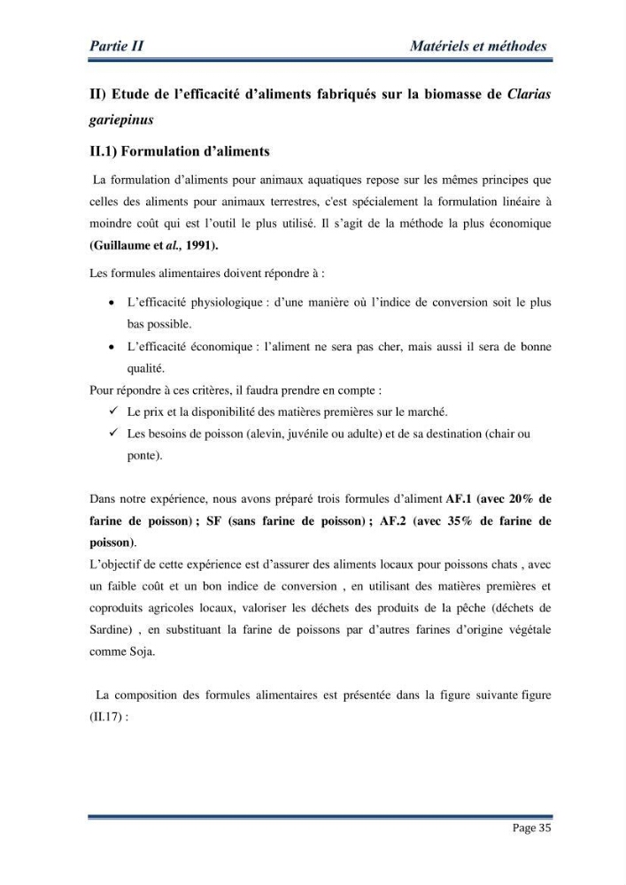 Maitrise de la reproduction artificielle et étude comparative de la croissance du poisson-chat africain Clarias gariepinus (Bruchell,1822 ) selon trois formules d\'aliments