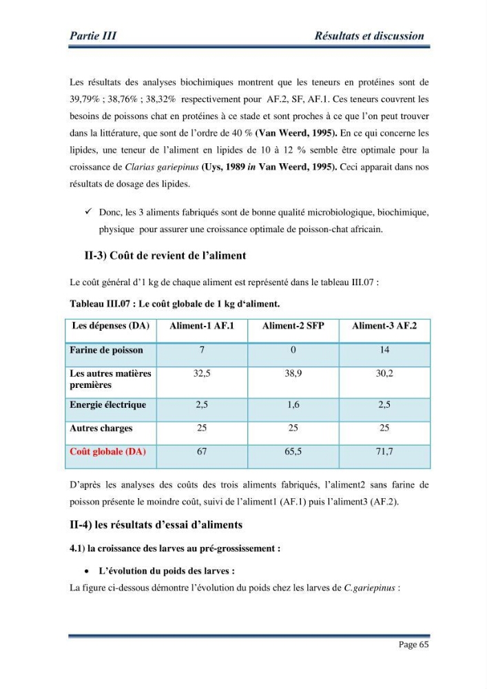 Maitrise de la reproduction artificielle et étude comparative de la croissance du poisson-chat africain Clarias gariepinus (Bruchell,1822 ) selon trois formules d\'aliments