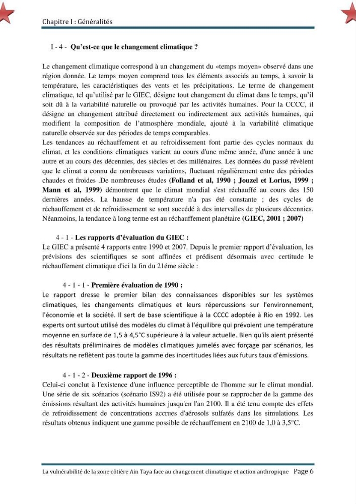 La vulnérabilité de la zone côtière de Ain Taya ( Alger Esr) faces aux changements climatiques et actions anthropiques