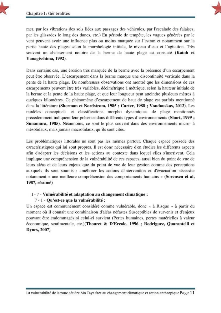 La vulnérabilité de la zone côtière de Ain Taya ( Alger Esr) faces aux changements climatiques et actions anthropiques